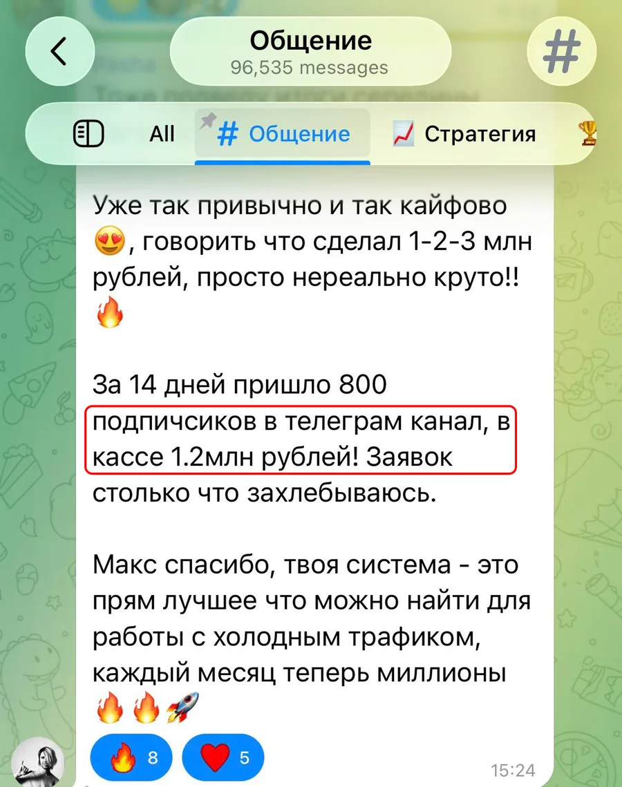 Отзыв: 800 подписчиков в канале, в кассе 1,2 млн рублей